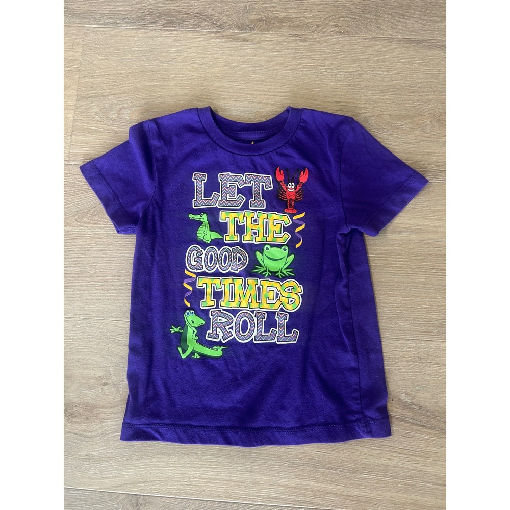 Mardi Gras Purple Graphic Tee Kids 3T Let The Good Times Roll Short Sleeve Shirt